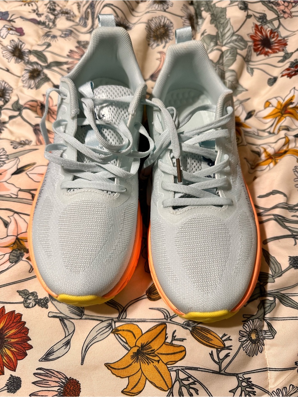 Light Blue Women's Athletic Sneakers with Orange Sole